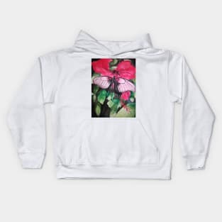 Pink butterfly and red hibiscus flower Kids Hoodie